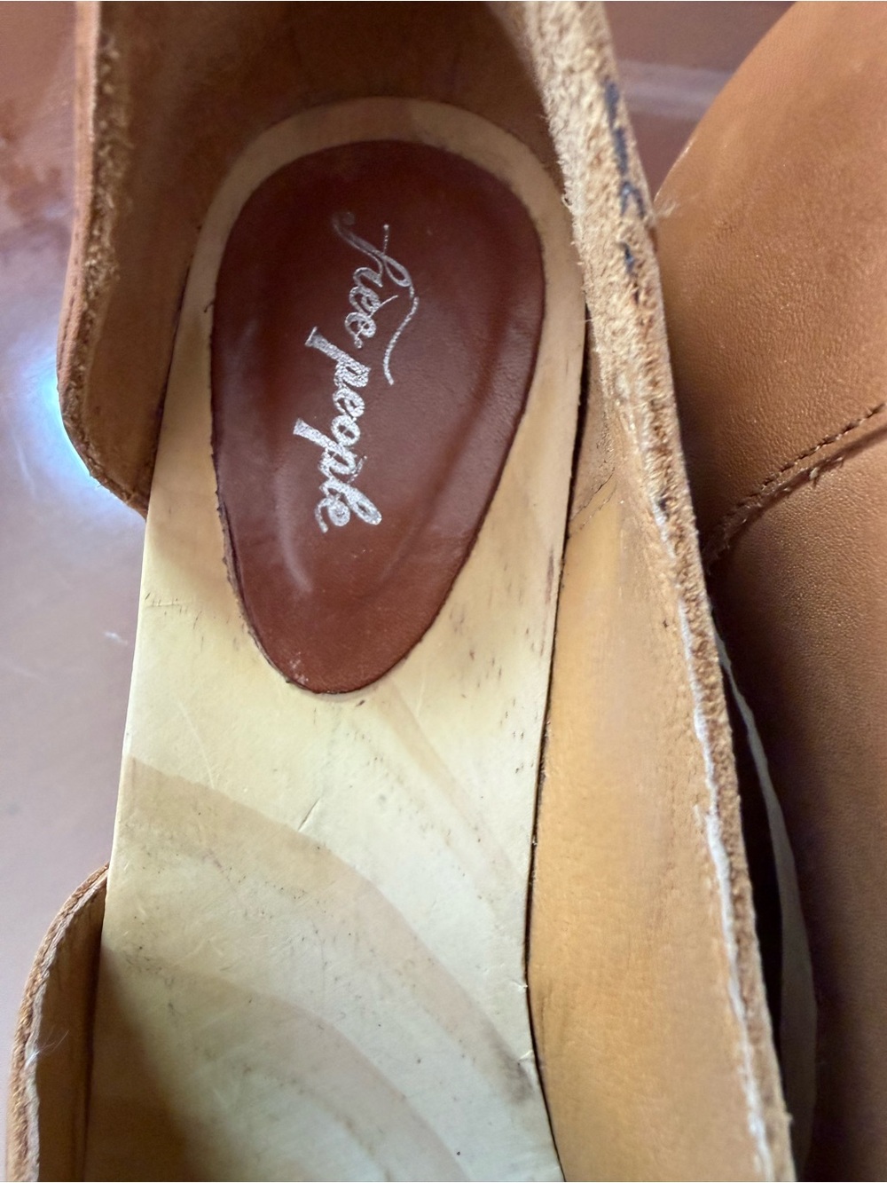 Free People Tan Leather Platform Clog Heels - Picture 4 of 7